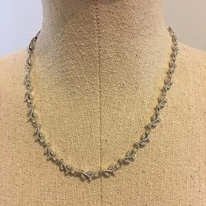 Nadri Nouveau Vine Necklace Swarovski Crystal Silver Leaf Statement